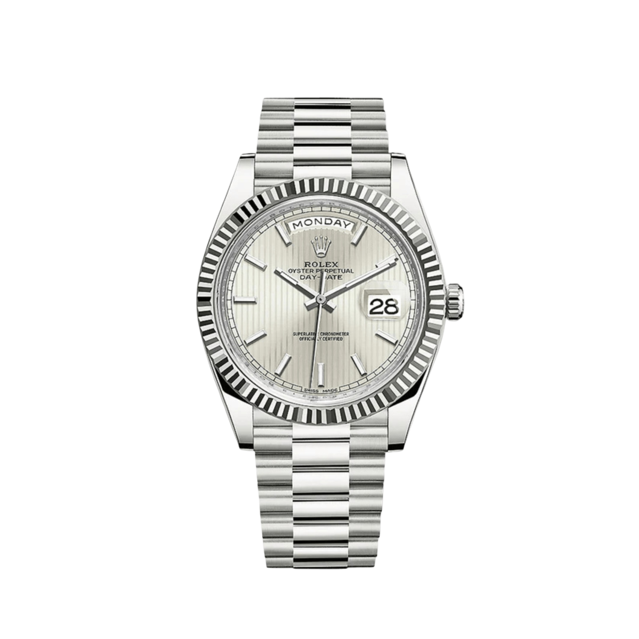 Rolex-Day Date 40 228239 White Gold Silver Stripe Motif Dial (2018)