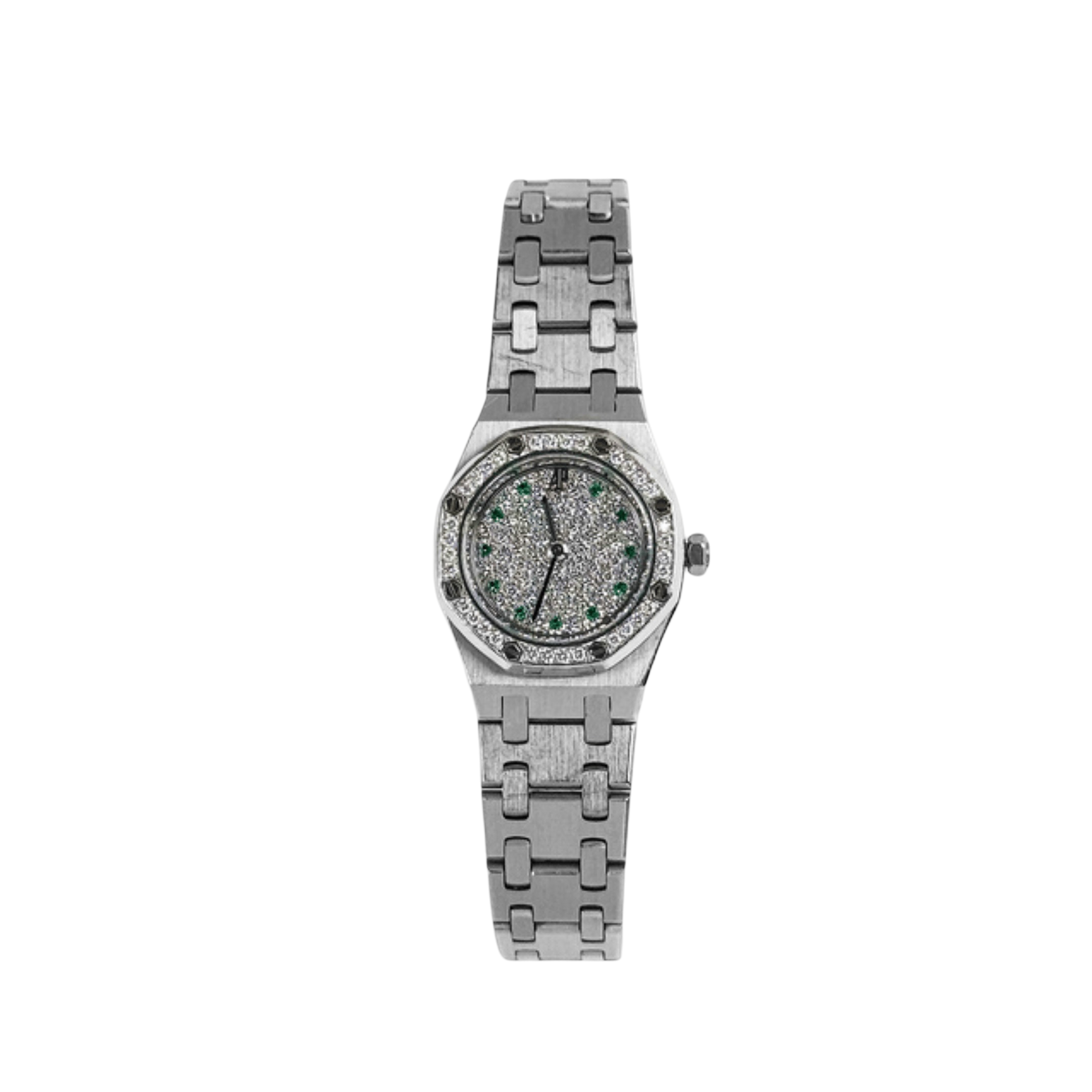 Audemars Piguet Royal Oak 67076BC 'Ladies' White Gold Diamond Emerald Set Dial Diamond Bezel Quartz