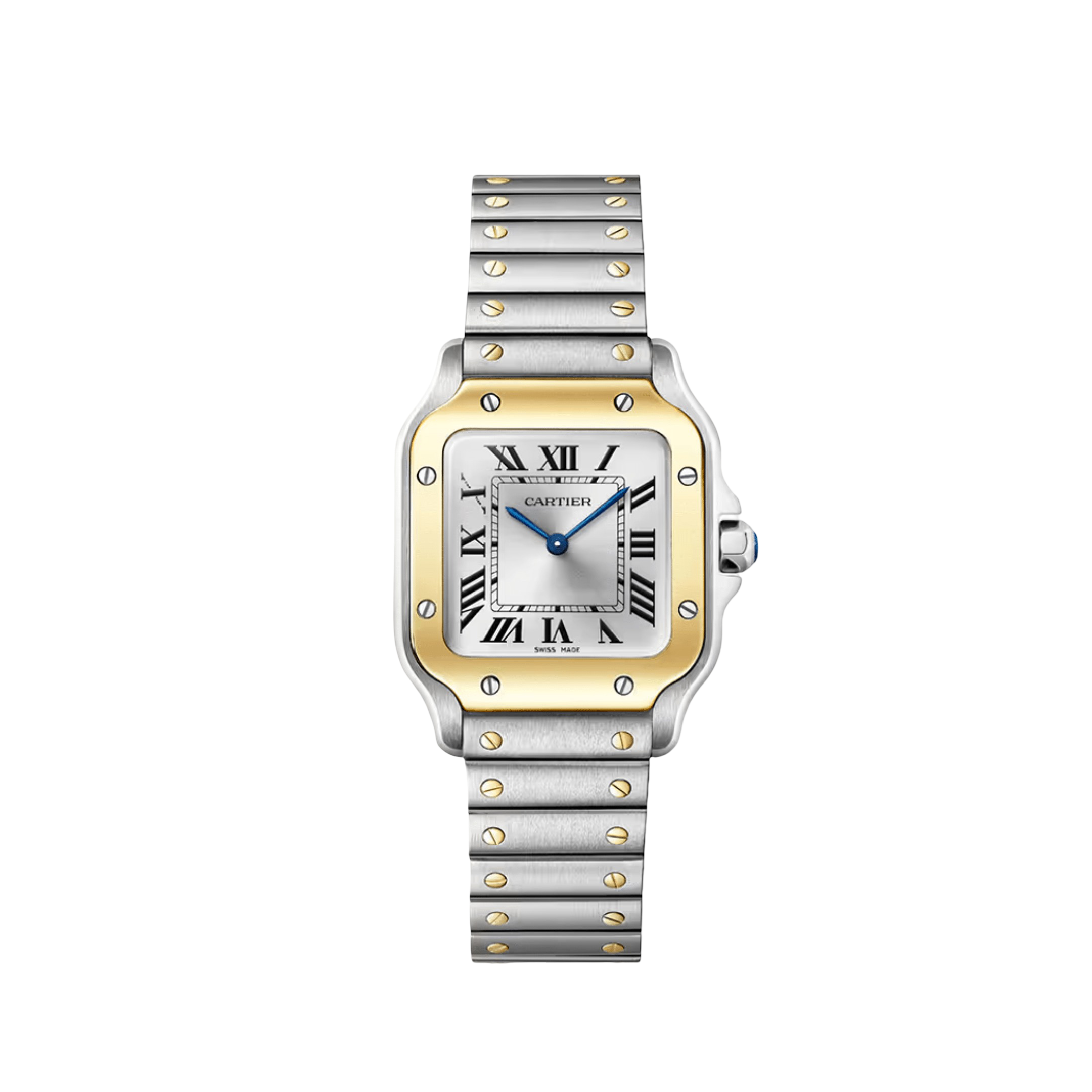 Cartier Santos Small W2SA0033 Yellow Gold Stainless Steel Silver Dial