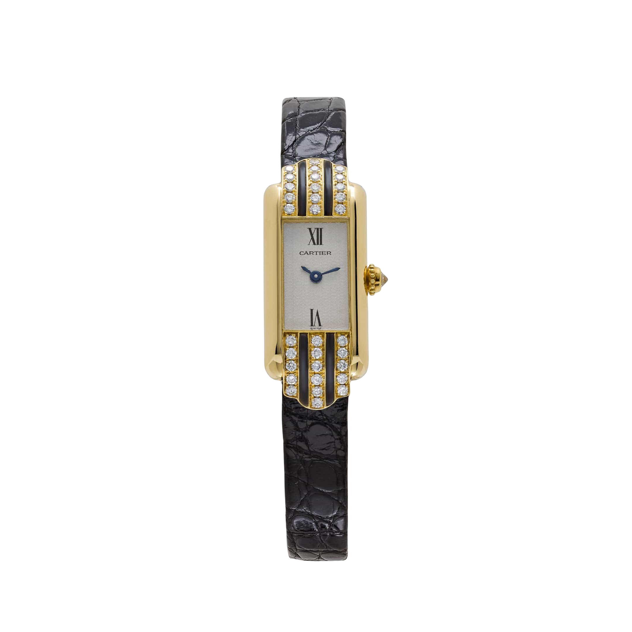 Cartier Tank Allongée 1380 Yellow Gold Ivory Dial Diamond Bezel Quartz