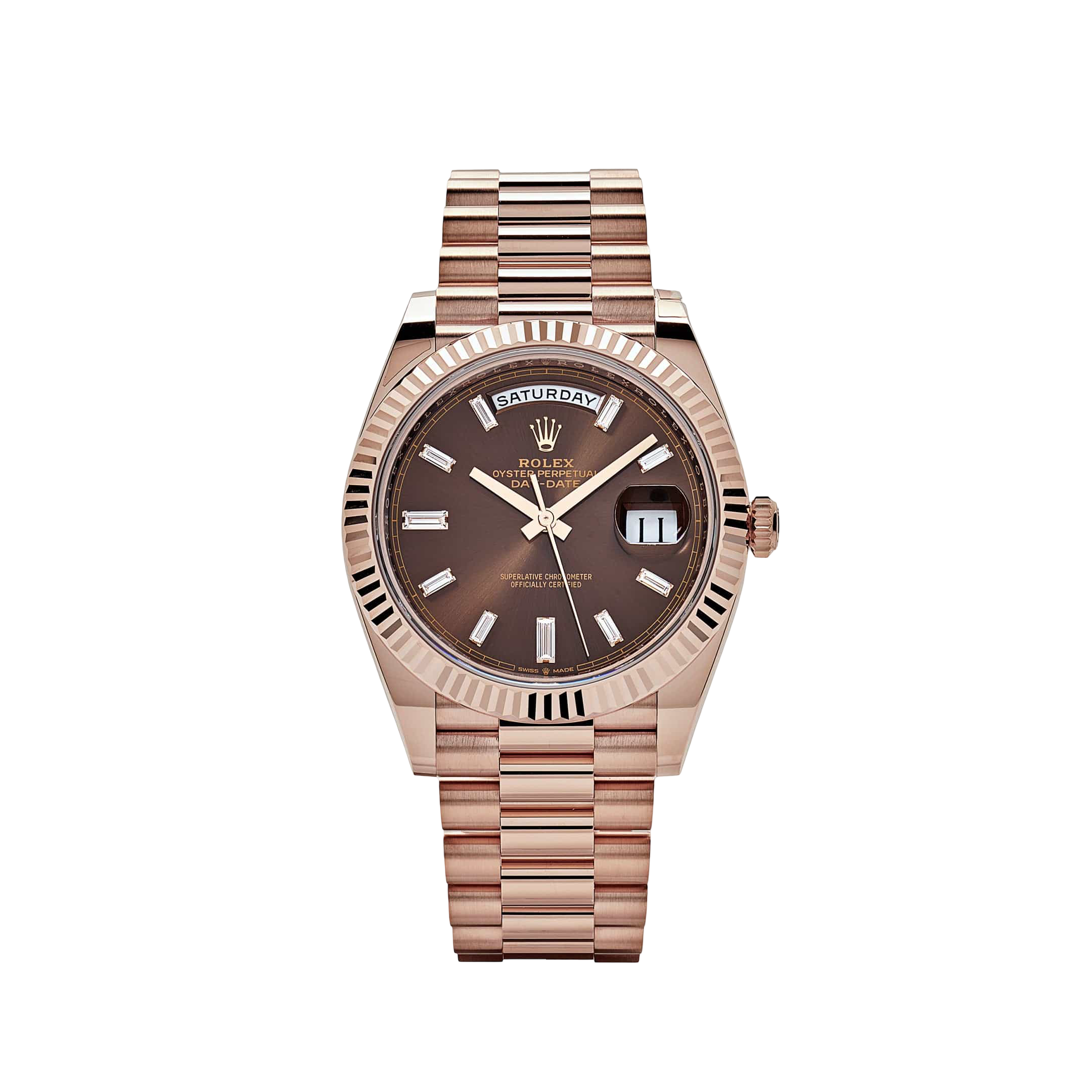 Rolex Day-Date 40 228235 Rose Gold Chocolate Baguette Diamond Dial (2025)